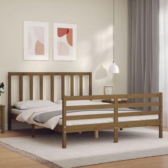Vidaxl Posteljni okvir z vzglavjem medeno rjav 160x200 cm trden les