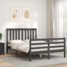 Vidaxl Posteljni okvir z vzglavjem siv 140x190 cm trden les