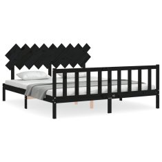 Vidaxl Posteljni okvir z vzglavjem črn 160x200 cm trden les
