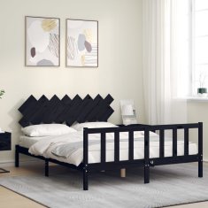 Vidaxl Posteljni okvir z vzglavjem črn 160x200 cm trden les