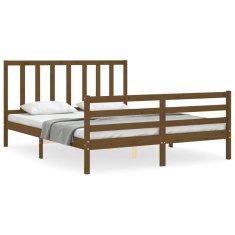 Vidaxl Posteljni okvir z vzglavjem medeno rjav 160x200 cm trden les