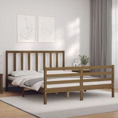 Vidaxl Posteljni okvir z vzglavjem medeno rjav 160x200 cm trden les