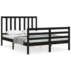 Vidaxl Posteljni okvir z vzglavjem črn 4FT6 trden les