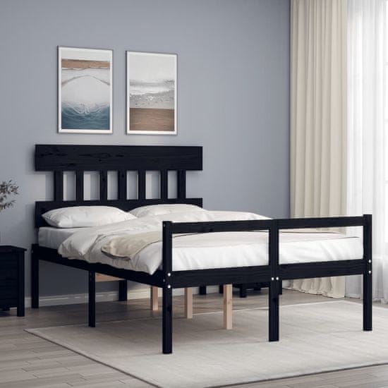 Vidaxl Posteljni okvir z vzglavjem črn 4FT6 trden les