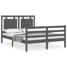 Vidaxl Posteljni okvir z vzglavjem siv 140x200 cm trden les