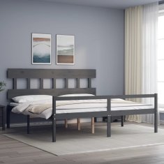 Vidaxl Posteljni okvir z vzglavjem siv 6FT trden les