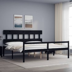Vidaxl Posteljni okvir z vzglavjem črn 200x200 cm trden les