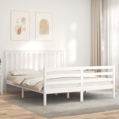 Vidaxl Posteljni okvir z vzglavjem bel 160x200 cm trden les