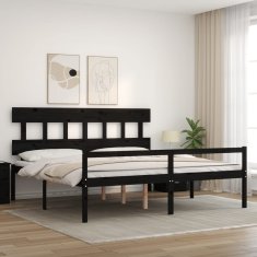 Vidaxl Posteljni okvir z vzglavjem črn 200x200 cm trden les