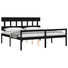 Vidaxl Posteljni okvir z vzglavjem črn 200x200 cm trden les