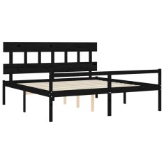 Vidaxl Posteljni okvir z vzglavjem črn 200x200 cm trden les