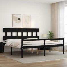 Vidaxl Posteljni okvir z vzglavjem črn 6FT trden les