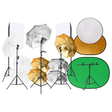 Vidaxl Komplet za fotografski studio z lučmi, platnom in reflektorjem