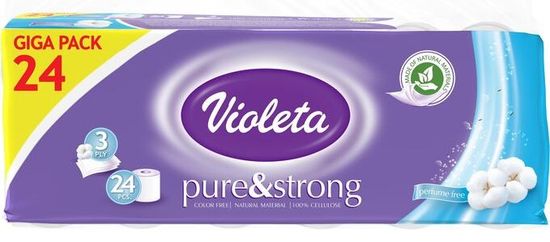 Violeta toaletni papir Pure&Strong, 3-slojni, bombaž, 24/1