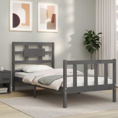 Vidaxl Posteljni okvir z vzglavjem siv 100x200 cm trden les