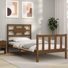 Vidaxl Posteljni okvir z vzglavjem medeno rjav 100x200 cm trden les