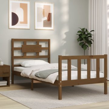 Vidaxl Posteljni okvir z vzglavjem medeno rjav 100x200 cm trden les