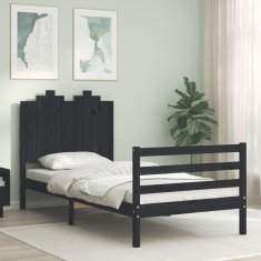 Vidaxl Posteljni okvir z vzglavjem črn 90x200 cm trden les