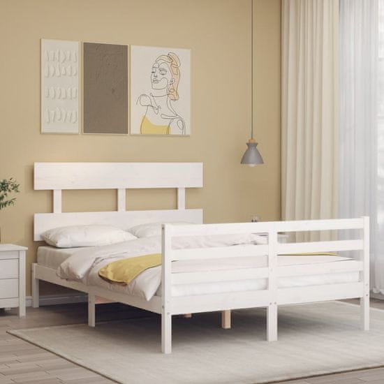 Vidaxl Posteljni okvir z vzglavjem bel 4FT6 trden les