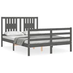 Vidaxl Posteljni okvir z vzglavjem siv 4FT6 trden les