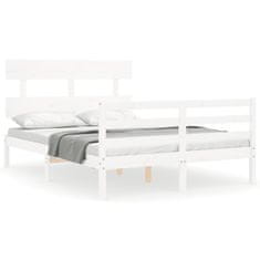 Vidaxl Posteljni okvir z vzglavjem bel 4FT6 trden les
