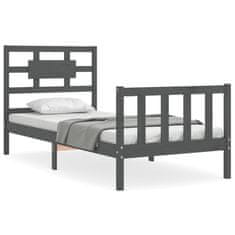 Vidaxl Posteljni okvir z vzglavjem siv 100x200 cm trden les