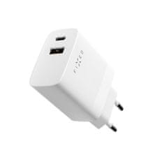 FIXED omrežni polnilnik z izhodom USB-C in USB, podpora za PD in QC 3.0, 20W, bel (FIXC20N-CU-WH)