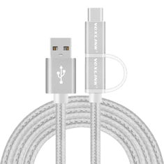 Kitajc Micro USB in USB-C kabel, 100 cm, DVA V ENEM, moški USB-A 2.0 na moški micro USB-A na moški USB-C, Voxlink