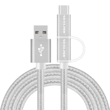 Kitajc Micro USB in USB-C kabel, 100 cm, DVA V ENEM, moški USB-A 2.0 na moški micro USB-A na moški USB-C, Voxlink