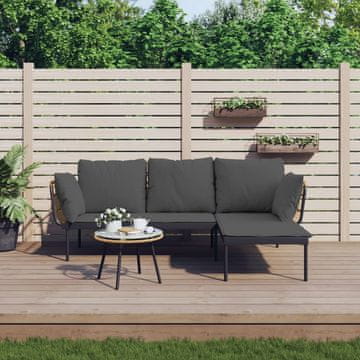 Vidaxl vidaXL 3-delni vrtni sedežni komplet s temno sivimi blazinami