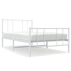 Vidaxl Kovinski posteljni okvir z vzglavjem in vznožjem bel 107x203 cm