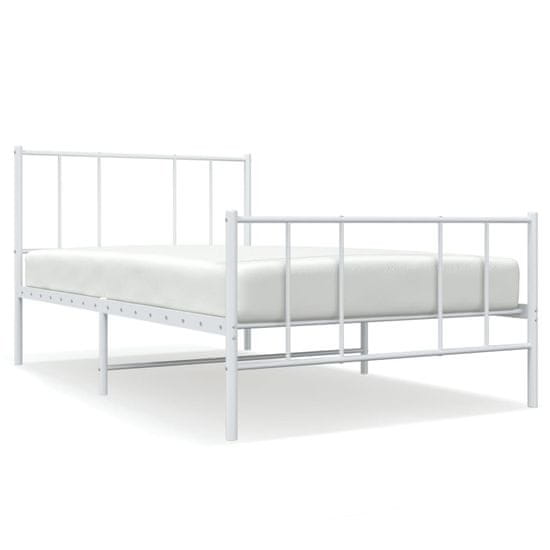 Vidaxl Kovinski posteljni okvir z vzglavjem in vznožjem bel 107x203 cm