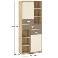 nabbi Loros PB-2D1DRW 80 polica - hrast artisan / latte / šampanjec