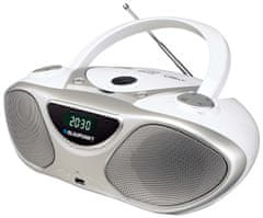 Blaupunkt CD predvajalnik in snemalnik Blaupunkt BB14WH v srebrni in beli barvi, s 40 prednastavljenimi postajami, MP3 predvajanjem in LCD zaslonom.