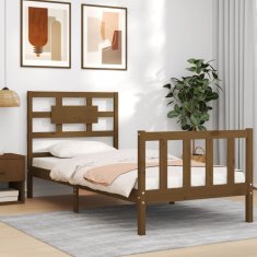 Vidaxl Posteljni okvir z vzglavjem medeno rjav 100x200 cm trden les