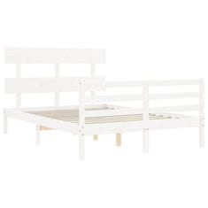 Vidaxl Posteljni okvir z vzglavjem bel 4FT6 trden les