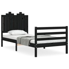 Vidaxl Posteljni okvir z vzglavjem črn 90x200 cm trden les