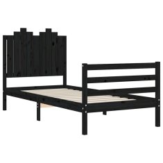 Vidaxl Posteljni okvir z vzglavjem črn 90x200 cm trden les
