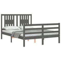 Vidaxl Posteljni okvir z vzglavjem siv 4FT6 trden les