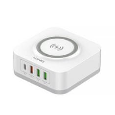 LDNIO brezžični indukcijski polnilec AW004, 3x USB + USB-C, 32 W (bela)