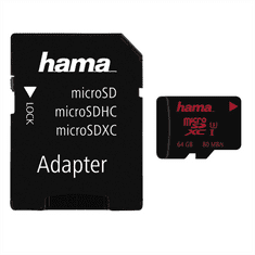 Hama microSDXC 64 GB UHS Hitrostni razred 3 UHS-I 80 MB/s + adapter