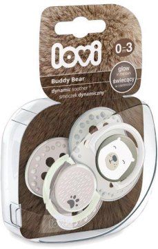 LOVI Silikonski dudo simetrični dinamični Buddy Bear 0-2M 2 kosa
