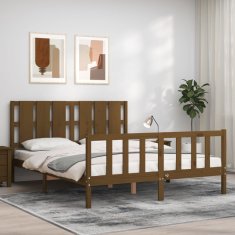Vidaxl Posteljni okvir z vzglavjem medeno rjav 5FT trden les
