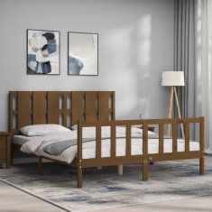 Vidaxl Posteljni okvir z vzglavjem medeno rjav 5FT trden les