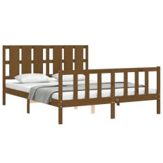 Vidaxl Posteljni okvir z vzglavjem medeno rjav 5FT trden les