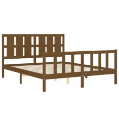 Vidaxl Posteljni okvir z vzglavjem medeno rjav 5FT trden les
