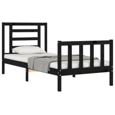 Vidaxl Posteljni okvir z vzglavjem črn 90x200 cm trden les