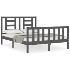 Vidaxl Posteljni okvir z vzglavjem siv 4FT6 trden les