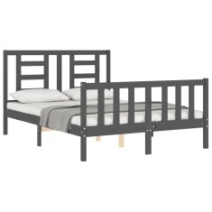 Vidaxl Posteljni okvir z vzglavjem siv 4FT6 trden les