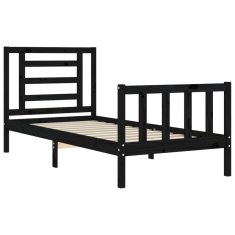 Vidaxl Posteljni okvir z vzglavjem črn 90x200 cm trden les